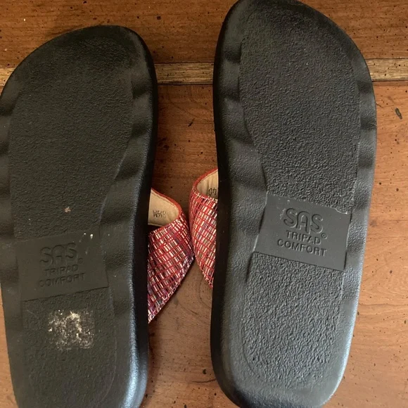 SAS Red Multi Color Sling Thong Sanibel Leather Sandals 8.5M Like New - Picture 4 of 5